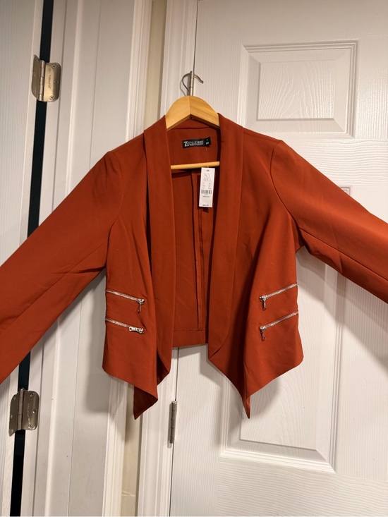 New York & Company Jackets & Blazers - New York & Company Rust Orange Open-Front Draped Blazer